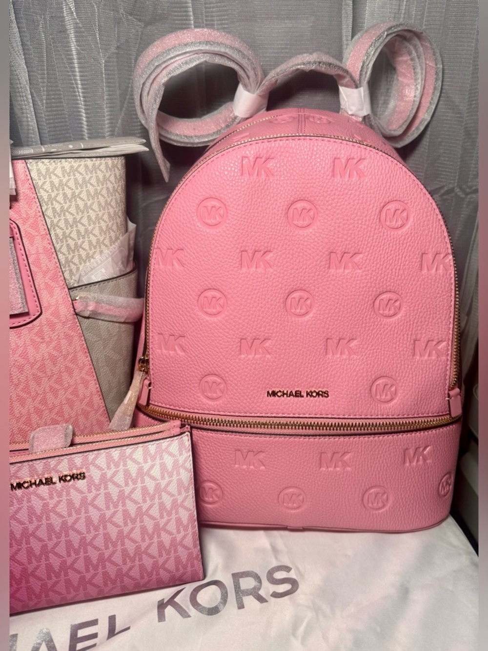 Michael Kors Pink Gradient Logo Tote, Backpack & Wristlet Set - Picture 8 of 16